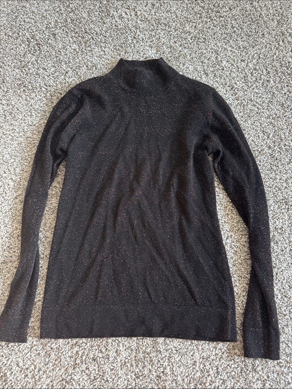 Autumn Cashmere Size M Black & Copper Sparkle Mock Neck Sweater